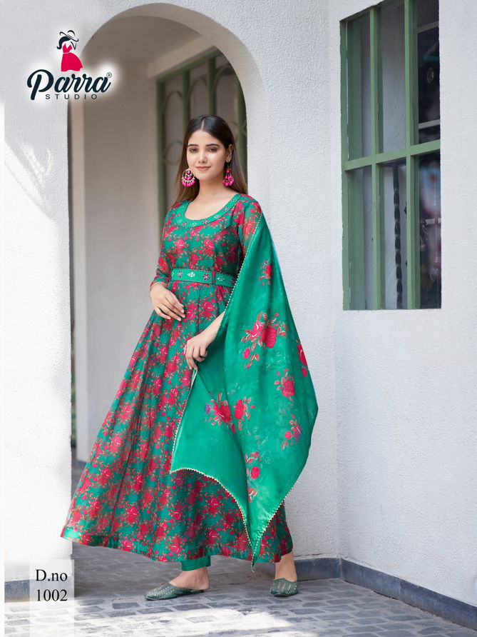 Sangin By Parra Studio Soft Organza Digital Print Anarkali Kurti With Bottom Dupatta Wholesale Shop In Surat